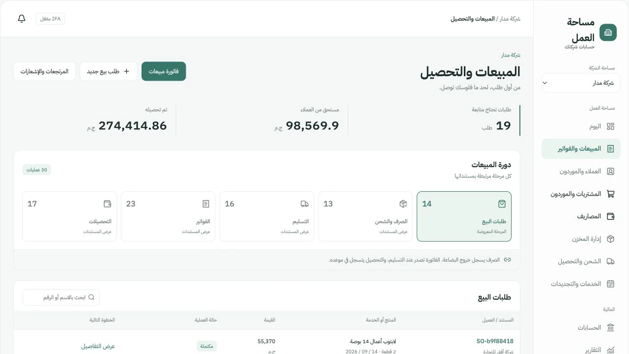 Invotora sales and collections screen with demo data